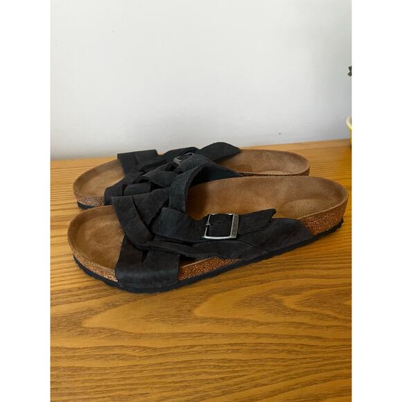 Birkenstock LUGANO Sandals Slip On Mens Sz EU 43 US 10 Leather Suede Black main image 4